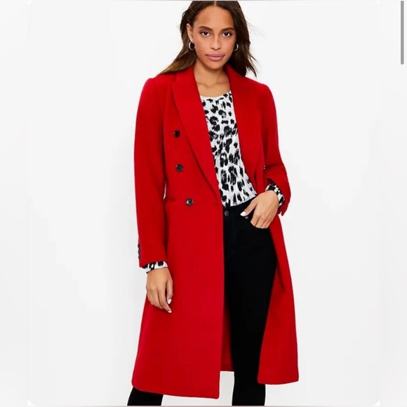 NWT LOFT Double Breasted Wool Blend Coat - Oversized Relaxed Fit - XXS Tango Red - Picture 3 of 5